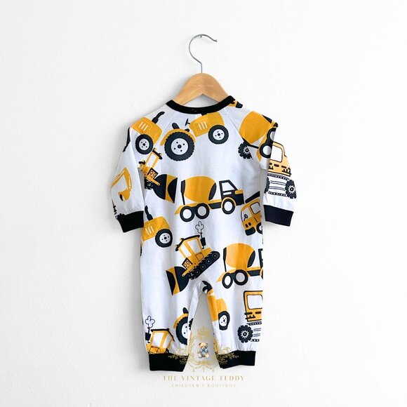 NWT Cute Boys Sleep N' Play One-piece Rompers Set of 2 Construction Trucks 0-3M - Picture 5 of 5